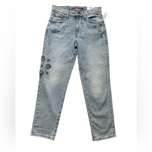 NWT Lucky Brand Mid Rise Blue Floral Embroidered Straight Leg Jeans Denim Size 2